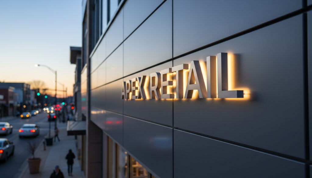A modern commercial building in Columbus, Ohio featuring a custom monument sign.