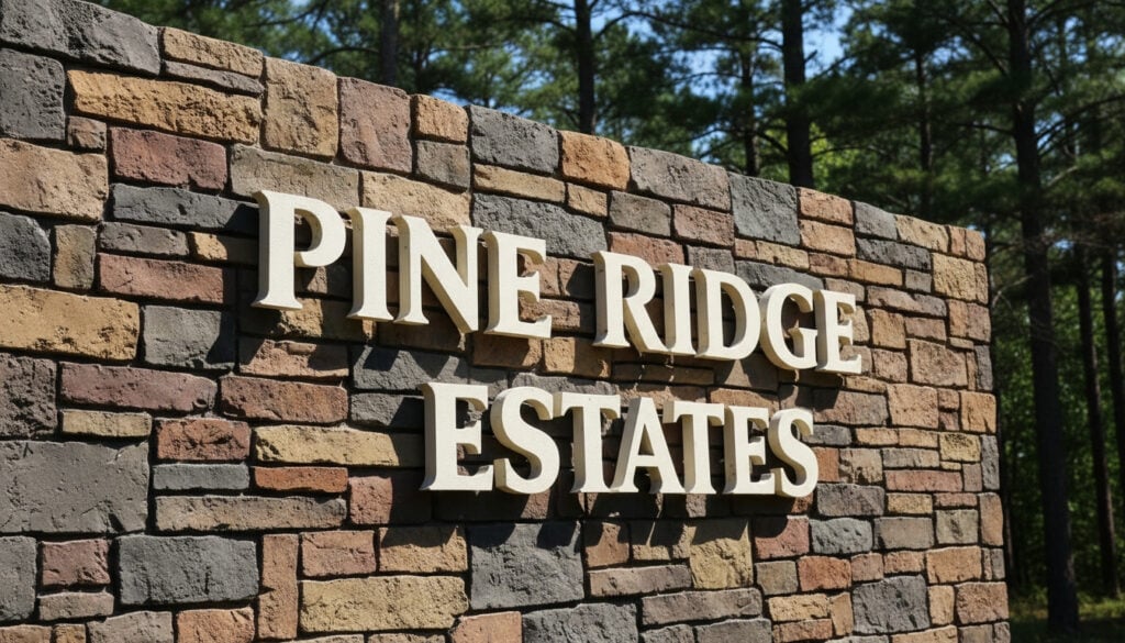 A sculpted HDU foam monument sign designed to mimic natural stone.