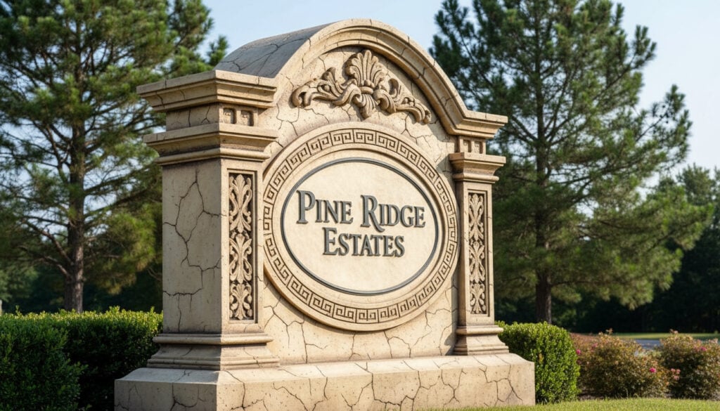 A custom sculpted high density urethane foam monument sign mimicking natural stone.