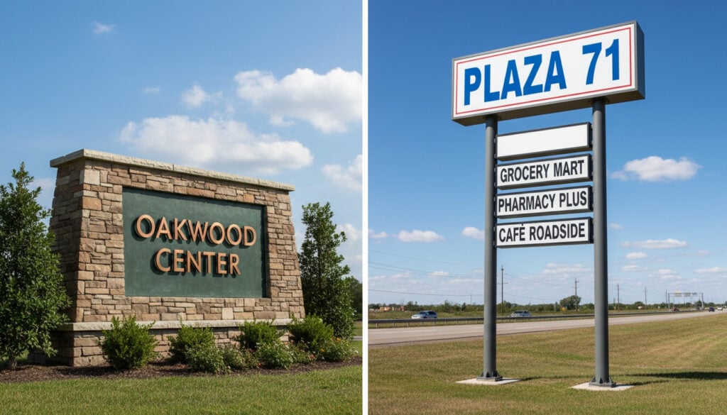 A modern brick monument sign for a corporate office park in Columbus, Ohio.