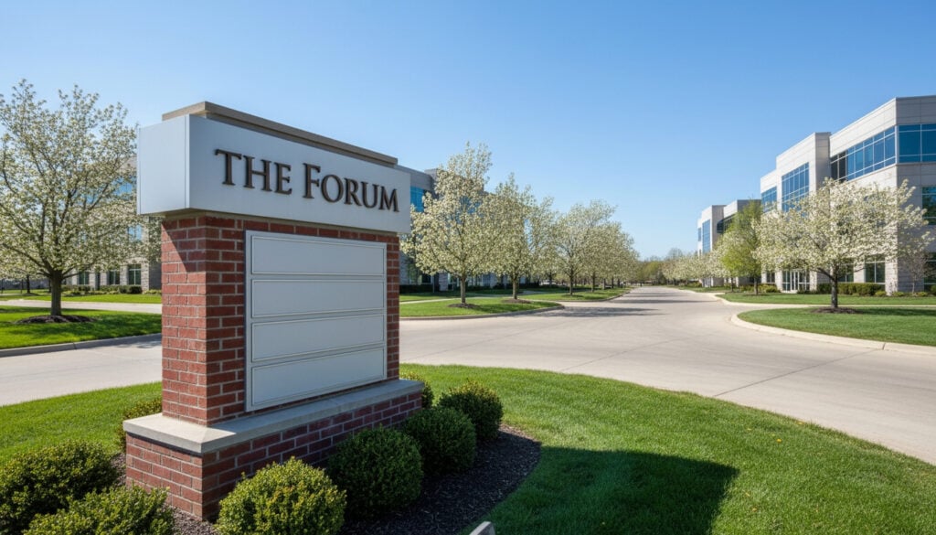 A modern multi tenant monument sign at a Columbus commercial real estate development